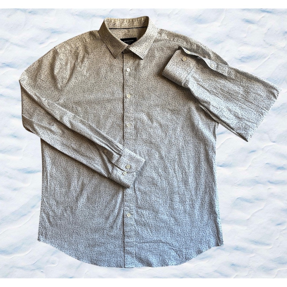 BUGATCHI Shaped Fit Mens L Button Down Shirt Comfort Stretch Bird Print Long Sl